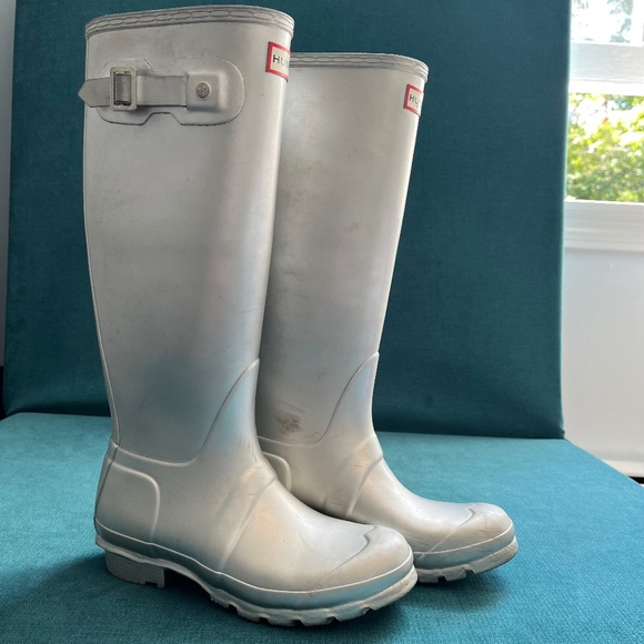 Hunter Metallic Silver Tall Rubber Rain Boots Size 6 - Picture 1 of 9